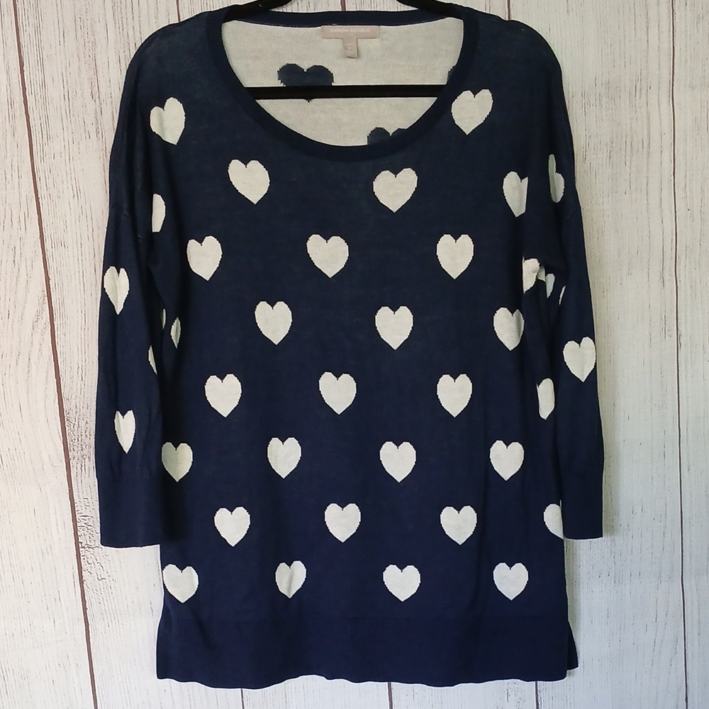 Banana Republic Navy Heart Sweater size large petite